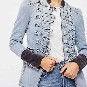 Free People Denim Seamed & Structured Band Jacket XS